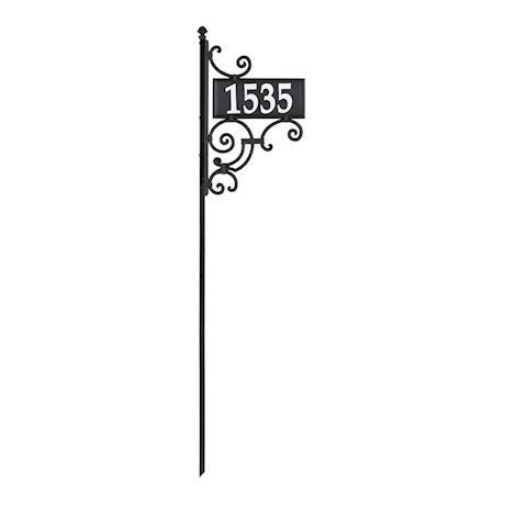 Whitehall Reflective Address Post Sign - Nite Bright Ironwork Double-Sided Black House Number Plaque - Pole Adjusts 41" to 60 1/2" Tall