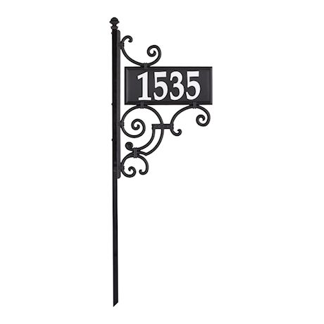 Whitehall Reflective Address Post Sign - Nite Bright Ironwork Double-Sided Black House Number Plaque - Pole Adjusts 41" to 60 1/2" Tall