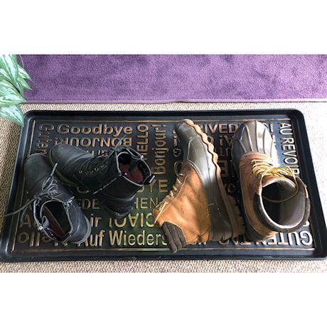 Art & Artifact Hello Goodbye Foreign Languarges Boot Tray Shoe Tray - Large Rubber Floor Protector - 32" x 16"