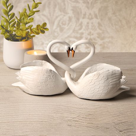 Art & Artifact Two Piece Loving Swans - Intertwined Bird Pair Heart Sculpture, Home Decor Accent, Centerpiece