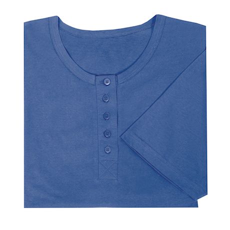 Metropolitan Womens 2-Pack Henley Nightshirts - Missy Pajama Shirt, Blue/Fuchsia