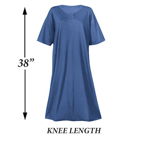 Metropolitan Womens 2-Pack Henley Nightshirts - Missy Pajama Shirt, Blue/Fuchsia
