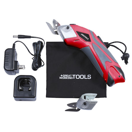 Great Working Tools Cordless Power Electric Scissors - 2 Blades for Sewing Crafting Fabric Paper Cardboard, 3.6v Li-Ion Battery, Red