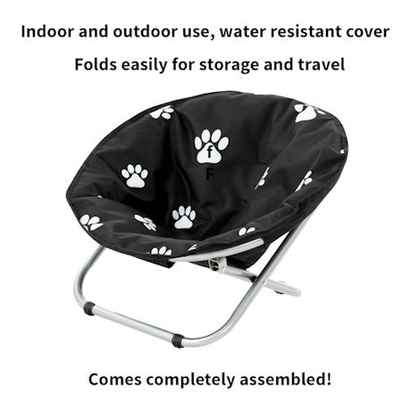 Folding Pet Cot Chair - Elevated Cat Bed, Paw Print Papsan Chair for Small Dogs