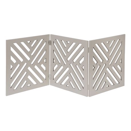 Home District Freestanding Pet Gate Real Wood 3-Panel Tri Fold Folding Dog Fence - White Lattice Design, 47" x 19"
