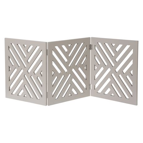 Home District Freestanding Pet Gate Real Wood 3-Panel Tri Fold Folding Dog Fence - White Lattice Design, 53' x 24'
