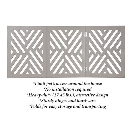Home District Freestanding Pet Gate Real Wood 3-Panel Tri Fold Folding Dog Fence - White Lattice Design, 53" x 24"