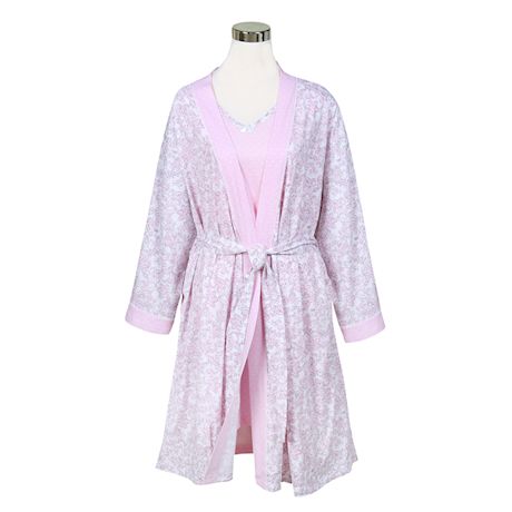Metropolitan Womens Floral Sleep Set - Rose Bouquet Dot Knit Nightgown with Robe
