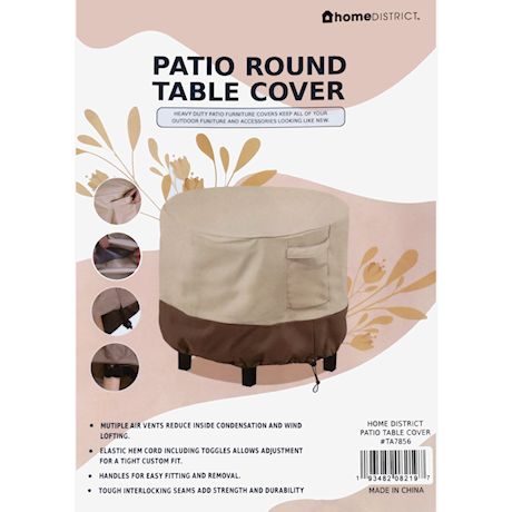 Home District Patio Table Cover - Round Outdoor Dining Table Furniture Protector with Adjustable Toggles, Click Close Straps, 48" x 26"
