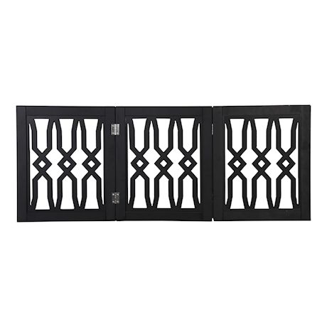 ETNA Freestanding Wood Pet Gate - Twist Design 3-Panel Tri Fold Dog Fence for Doorways, Stairs - Indoor/Outdoor Pet Barrier - Black 48"W x 19" Tall