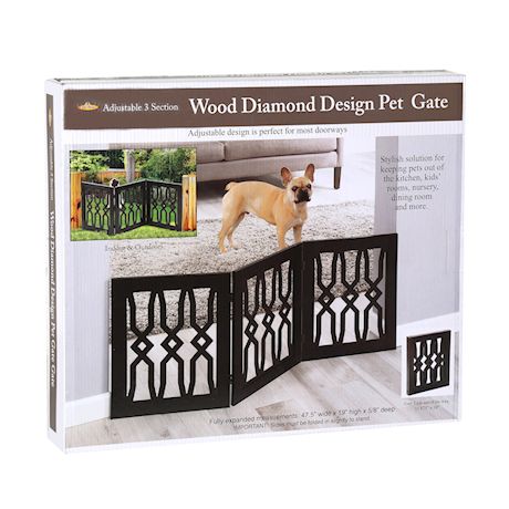 ETNA Freestanding Wood Pet Gate - Twist Design 3-Panel Tri Fold Dog Fence for Doorways, Stairs - Indoor/Outdoor Pet Barrier - Black 48"W x 19" Tall
