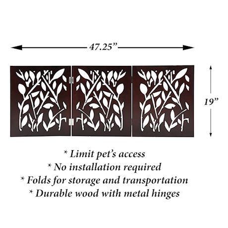 ETNA Freestanding Wood Pet Gate - Leaf Design 3-Panel Tri Fold Dog Fence for Doorways, Stairs - Indoor/Outdoor Pet Barrier - Brown 48"W x 19" Tall
