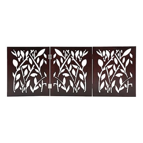 ETNA Freestanding Wood Pet Gate - Leaf Design 3-Panel Tri Fold Dog Fence for Doorways, Stairs - Indoor/Outdoor Pet Barrier - Brown 48"W x 19" Tall