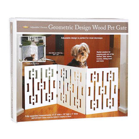 ETNA Freestanding Wood Pet Gate - Squares Design 3-Panel Tri Fold Dog Fence for Doorways, Stairs - Indoor/Outdoor Pet Barrier - White 48"W x 19" Tall