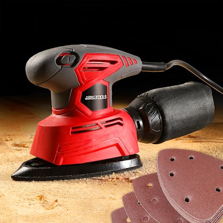 Great Working Tools Mouse Sander, Detail Orbital Palm Sander with Dust Collection Bag & 60 pcs Sandpaper, 1.1 Amp 14,000 OPM