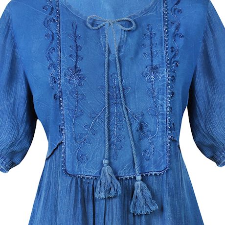 CATALOG CLASSICS Women's Peasant Blouse Tunic Top, Over-Dyed Floral Embroidered