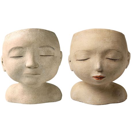 Art & Artifact Man and Woman Head Planters - Set of 2 Handpainted Resin Indoor/Outdoor Flower Pot - Plants Look Like Hair, 9" Tall