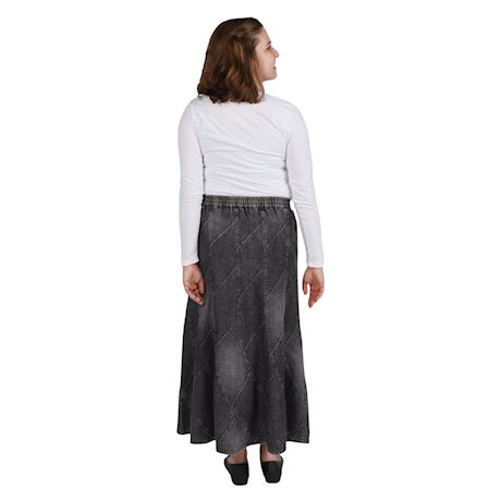 Catalog Classics Women's Denim Skirt, Flared A-Line Patchwork Stitched Mid-Calf
