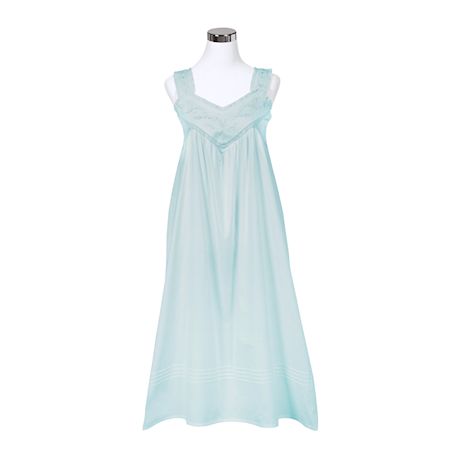 Floriana Womens Floral Embroidered Nightgown - Sleeveless Cotton Chemise with Pockets