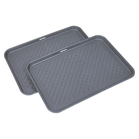 Great Working Tools Boot Trays - Set of 2 Gray All Weather Heavy Duty Shoe Trays, Pet Bowl Mats Trap Mud, Water and Food Mess to Protect Floors - Gray, 23.75" x 15.5" x 1.25"