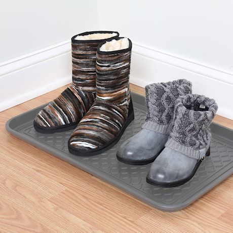 Great Working Tools Boot Trays - Set of 2 Gray All Weather Heavy Duty Shoe Trays, Pet Bowl Mats Trap Mud, Water and Food Mess to Protect Floors - Gray, 23.75" x 15.5" x 1.25"