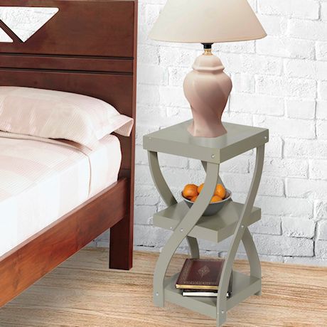 ETNA Twist Side End Table Modern Accent Table Nightstand with Distressed Finish, Wood, 24" High - Gray