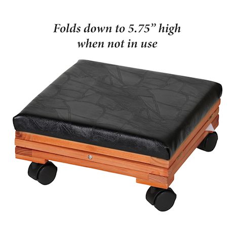 ETNA Patchwork Leather Top Foot Rest - Portable Rolling Collapsible Cushioned Foot Stool Ottoman for Home or Office