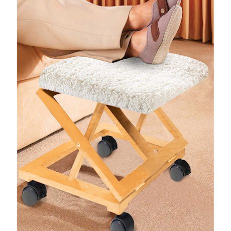 ETNA Sherpa Top Foot Rest - Portable Rolling Collapsible Cushioned Foot Stool Ottoman for Home or Office