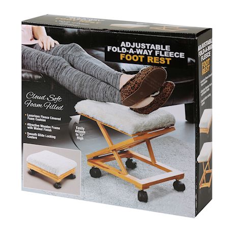 ETNA Sherpa Top Foot Rest - Portable Rolling Collapsible Cushioned Foot Stool Ottoman for Home or Office