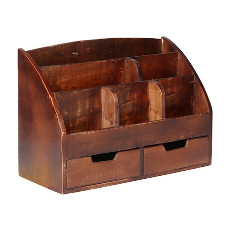 Home District Wood Desk Organizer Mail Holder Rustic Distressed Finish with 6 Bins 2 Drawers for Home & Office