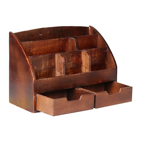 Home District Wood Desk Organizer Mail Holder Rustic Distressed Finish with 6 Bins 2 Drawers for Home & Office