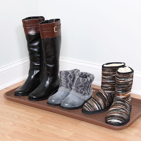 Great Working Tools Boot Trays - Set of 2 Brown All Weather Heavy Duty Shoe Trays, Pet Bowl Mats Trap Mud, Water and Food Mess to Protect Floors - Brown, 30" x 15" x 1.2"