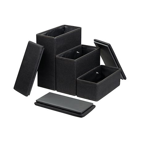 ETNA 3-Step Pet Steps with Storage Fold Away Pet Stairs for Dogs Cats Fabric Upholstered Padded Tops - Black