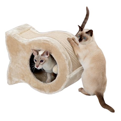 Etna Fish Shaped Kitty Condo - Plush Sisal Cat Scratching Post with Hanging Toy, Napping Cave Bed