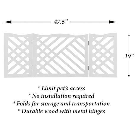 Etna Freestanding Wood Pet Gate 3-Panel Tri Fold Dog Fence - 48" Wide x 19" High - Black Geometric