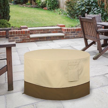 HOME DISTRICT Fire Pit Cover Waterproof Round Patio Fire Bowl Cover, Outdoor Heavy Duty Gas Firepit Table Covers with Air Vents and Handles, 36" x 20" - Beige & Brown