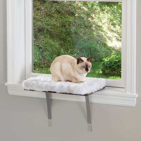 Etna Window Mount Cat Perch - Window Sill Shelf, Padded Cat Wall Bed, Space Saving Furniture for Pets, Removable Faux Sheepskin Cover, Holds 20-35 Pounds