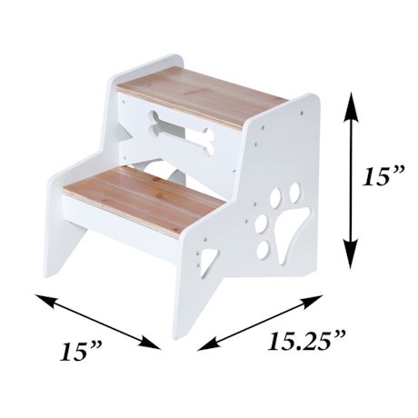 Etna Small Dog Steps - Wooden 2 Step Ladder, Paw Design Pet Stairs Bed, Next to Bed Dog Stool