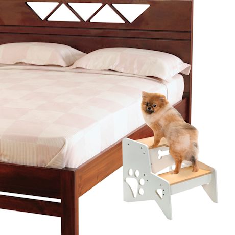 Etna Small Dog Steps - Wooden 2 Step Ladder, Paw Design Pet Stairs Bed, Next to Bed Dog Stool