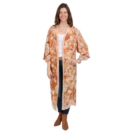Tie-Dyed Embroidered Kimono Womens Tops -Swimsuit Coverup for Women by Floriana