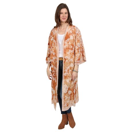 Tie-Dyed Embroidered Kimono Womens Tops -Swimsuit Coverup for Women by Floriana