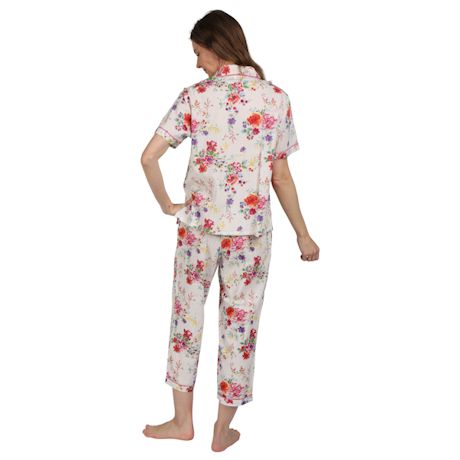 Women's Floral Capri Pajamas - Button Front PJs for Women Set by La Cera