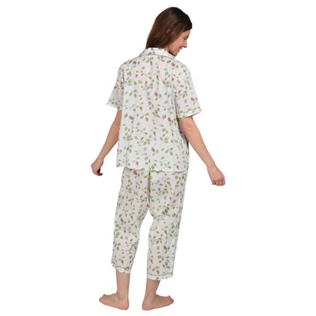 Women's Floral Capri Pajamas - Button Front PJs for Women Set by La Cera