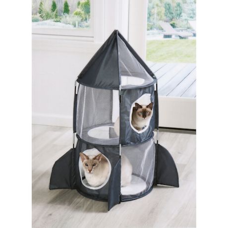 Etna Rocket Ship Cat Condo - 3 Level Cat Bed, Indoor/Outdoor Cat Enclosures with Removable Washable Cushions, Activity Ball