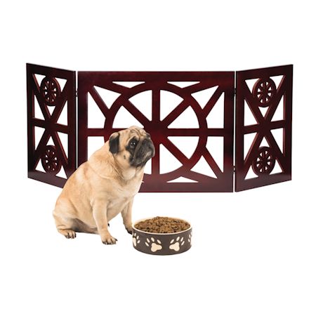 Etna 3 Panel Pet Gate - Trifold Wagon Wheel Dog Gate for Stairs, Freestanding Dog Gates, Lightweight Foldable Pet Gate for Small Dogs, Mahogany Finish Solid Wood Gates for Dogs Indoor, 48'W x 19'H