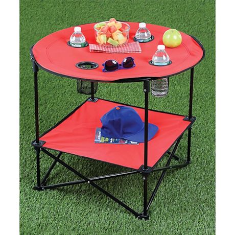 ETNA Portable Camping Table Folding Camp Table 28 Inch Foldable Beach Table Outdoor Table with Cup Holders & Carry Bag for Camping, Beach, Backpacking, Tailgating, Patio, RV - Red