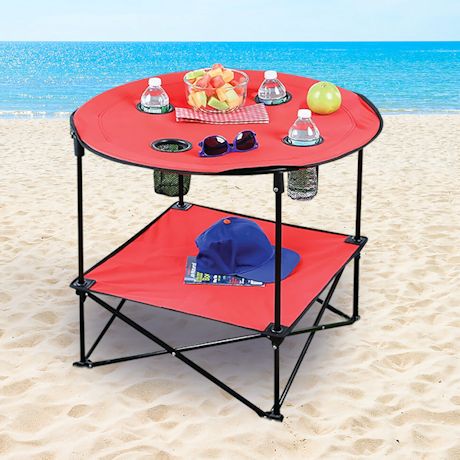 ETNA Portable Camping Table Folding Camp Table 28 Inch Foldable Beach Table Outdoor Table with Cup Holders & Carry Bag for Camping, Beach, Backpacking, Tailgating, Patio, RV - Blue
