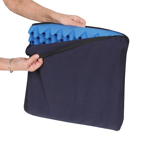 HERMELL Egg Crate Foam Cushion Wheelchair Cushion Extra Wide Seat Cushion for Tailbone Pain Relief 3 1/2 Inch Thick with Washable Cover - Navy Blue