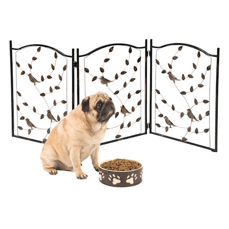 Etna 3 Panel Pet Gate - Trifold Metal Leaf Bird Dog Gate for Stairs, Freestanding Dog Gates, Lightweight Foldable Pet Gate for Small Dogs, Solid Wood Gates for Dogs Indoor, 53'W x 23.5'H