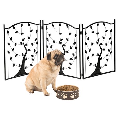 ETNA 3-Panel Foldable Dog Gate Freestanding Dog Gates for the House - Freestanding Pet Gate Metal Tri-Fold Tree of Life Dog Fence 53' W x 23 1/2' Tall